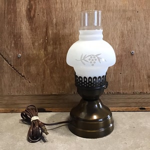 Vintage Brass Bottom Small Glass Frosted Table Lamp