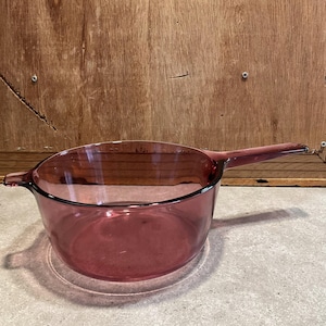 Sartén vintage Corning Ware Cranberry Visions fabricada en EE. UU. - Utensilios de cocina de vidrio transparente morado y rosa - Reemplazo de Pyroceram retro de los años 90