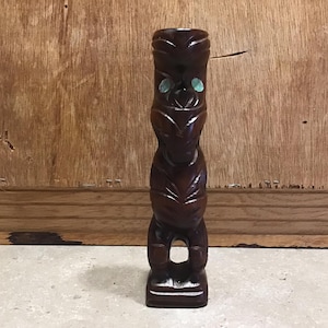 Vintage Maori Tiki God Statue: Hand Carved Matai Wood, Paua Shell Eyes