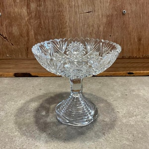 Brilliant Cut Glass Candy Dish: Star & Fan Design Compote Centerpiece
