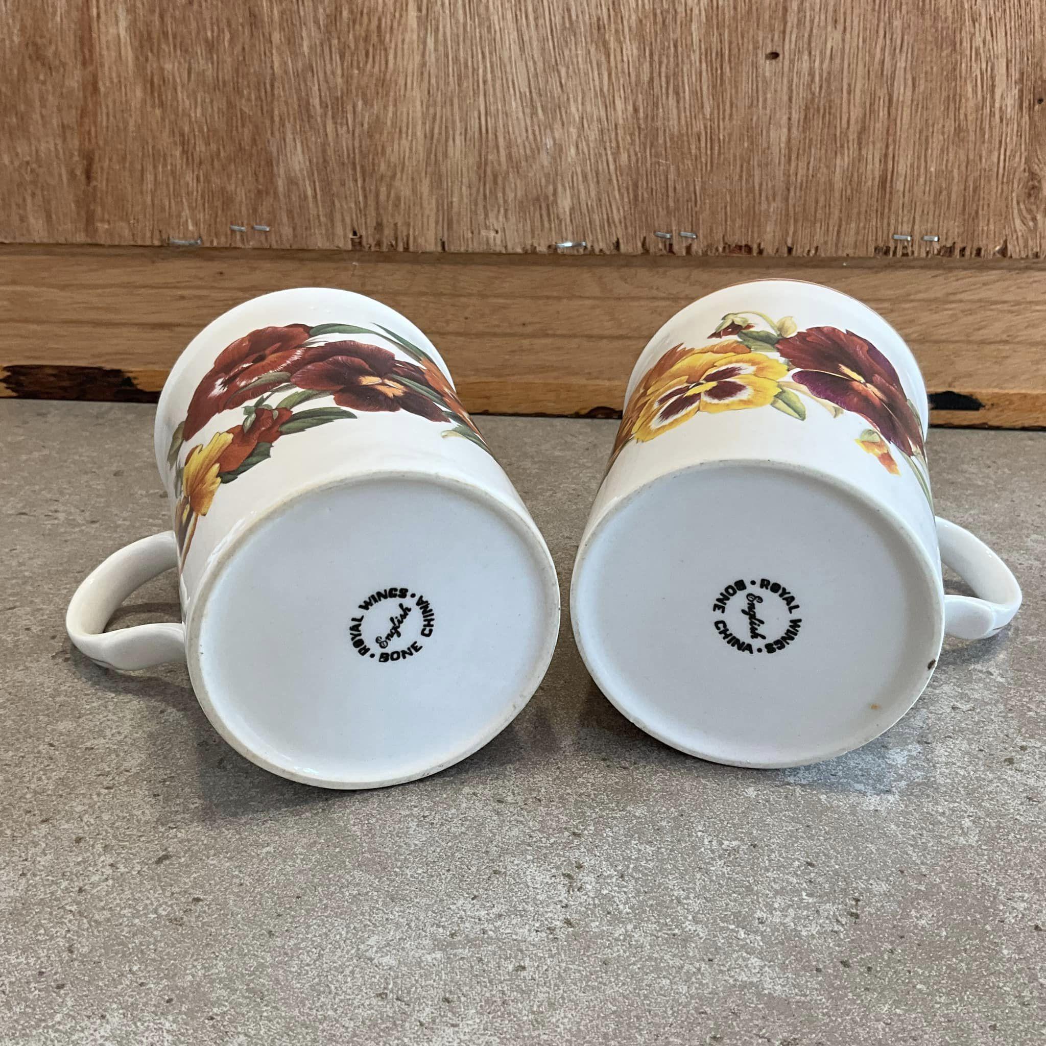 Mug Ambiente Bouquet De Pensées - Porcelaine Fine - Blanc