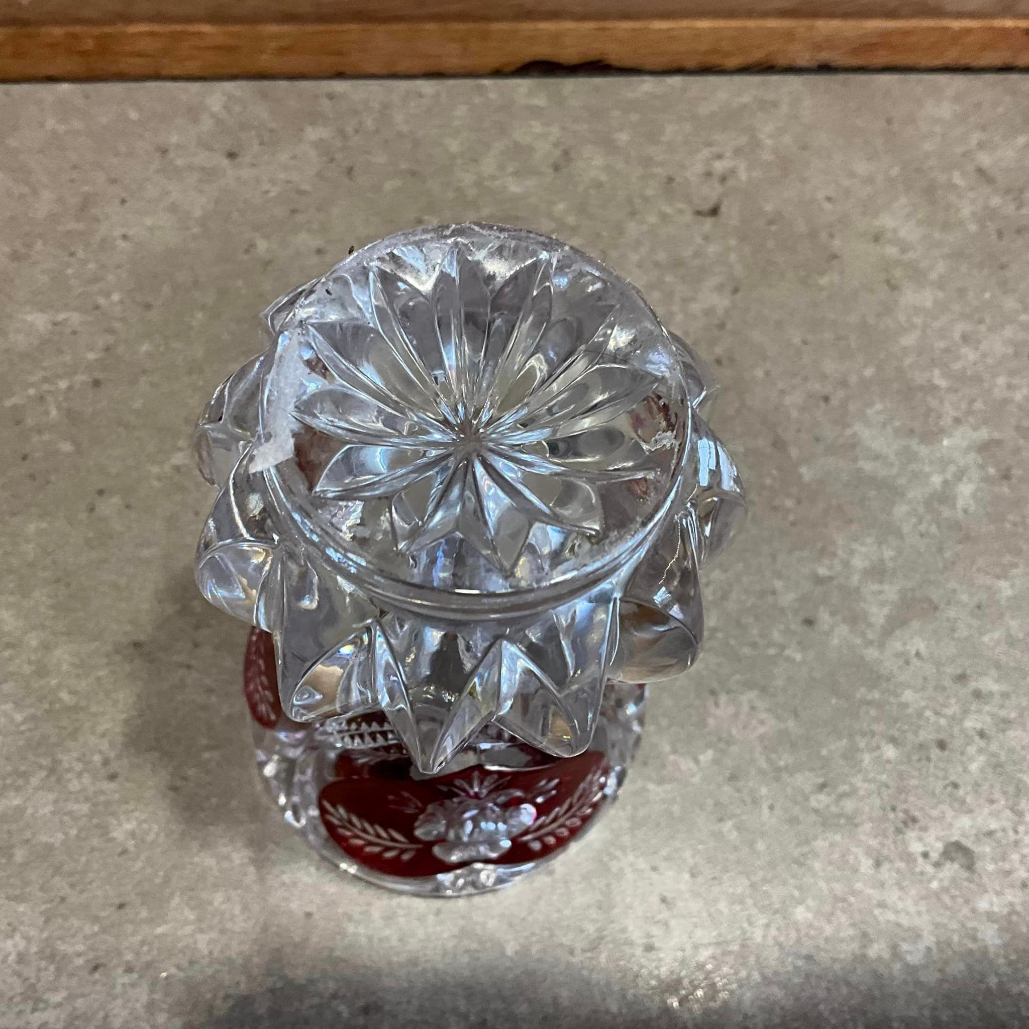 ヴィンテージ　ハート　花瓶♡ ヴィンテージカット クリア レッド ハート ローズ スモール 花瓶 3.8