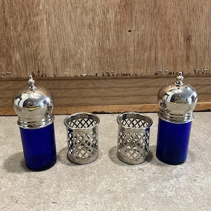 Vintage Cobalt Blue - Silver Tone Salt & Pepper Shakers, Made in Japan
