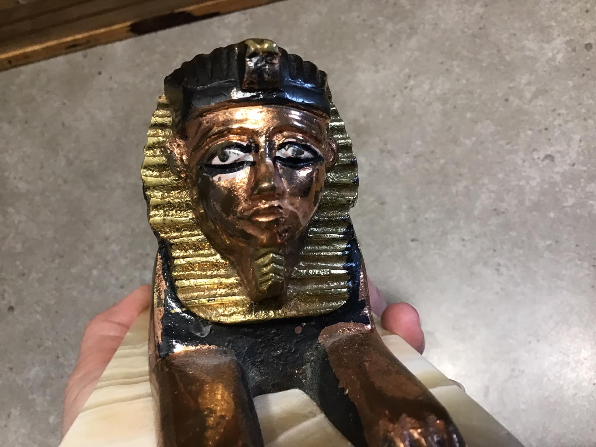 Vintage Metal Egyptian Statue With Onyx Base, Egypt Decor