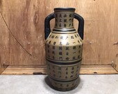 Vintage Chinese Pottery Underglaze Amphora Vase with Writing