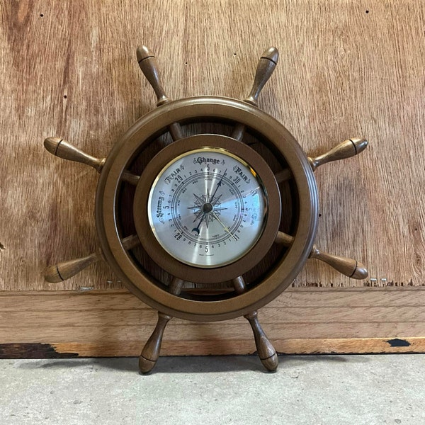 Vintage West German WOODEN SHIP WHEEL Barometer Made in Germany