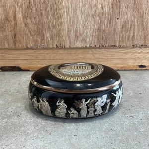 Black - Gold Ceramic Trinket, Jewelry Box with Lid,  Greek , Handmade In Greece, 24k Gold