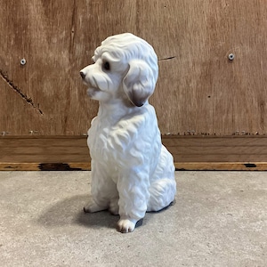 Vintage Weiße Pudel Figur: Realistischer Hund, Japan