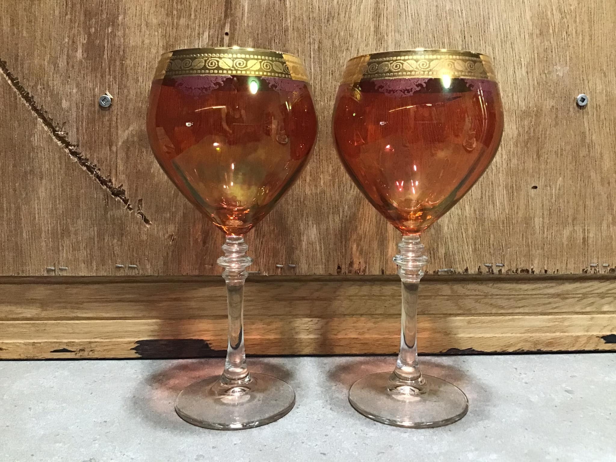 Set Of Three Vintage Wine Glasses Gold Flake/ Gold Flecked. Wine
