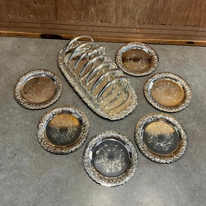 Vintage Silver Plated Coaster Set with Holder