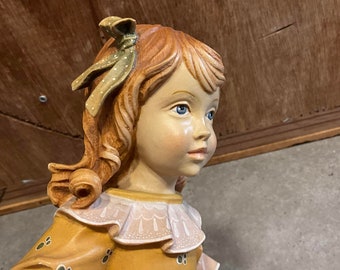 Rare DOLFI SANTINI Carved Wood Girl Doll Figurine, Made in Italy