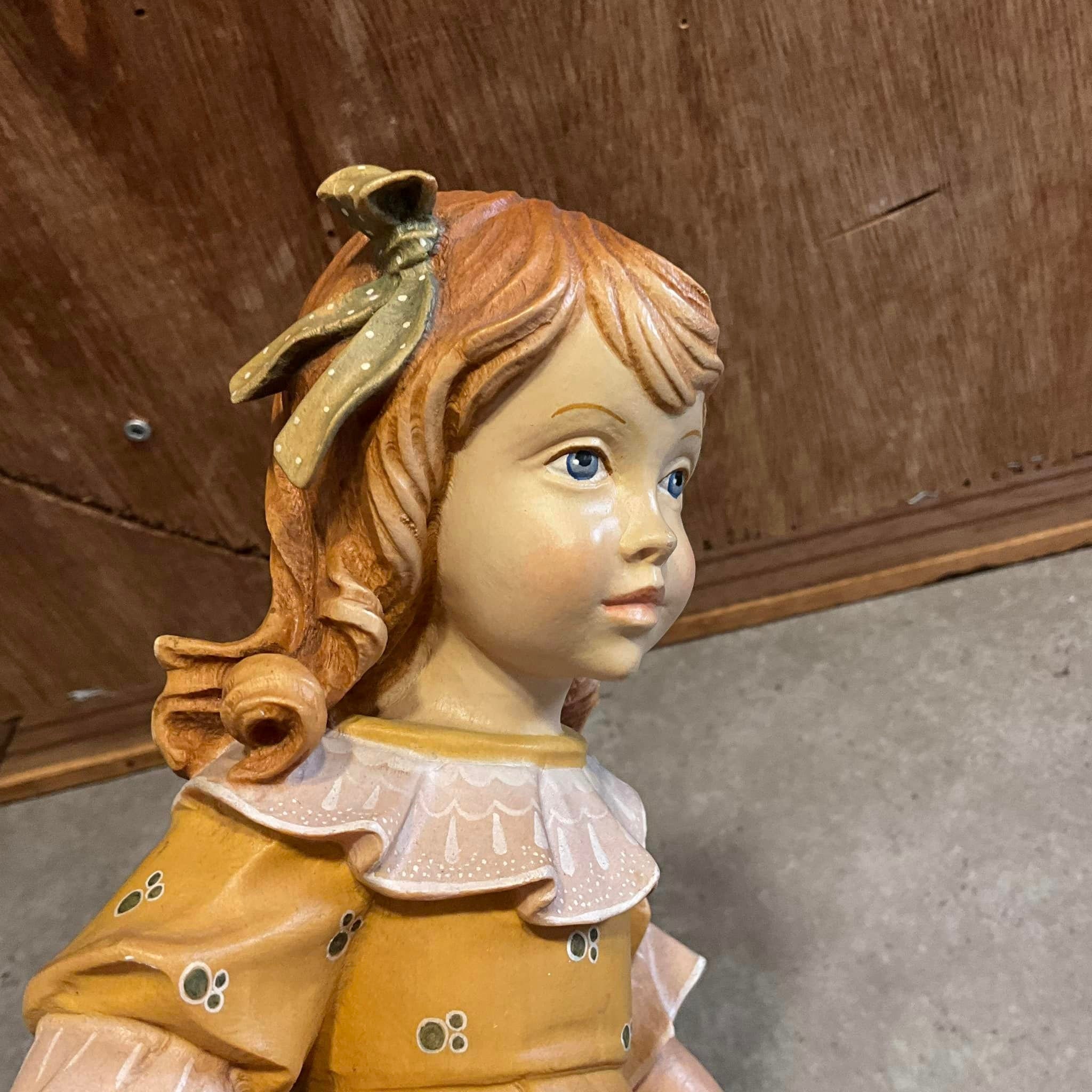 Rare DOLFI SANTINI Carved Wood Girl Doll Figurine, Made in Italy