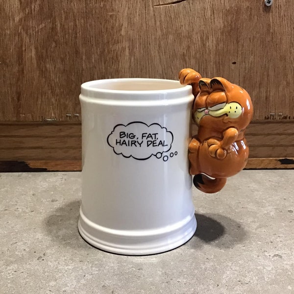 Vintage Garfield Ceramic Mug, 1981 ENESCO Jim Davis 3D GARFIELD Handle MUG E-5902, Retro Kitchen