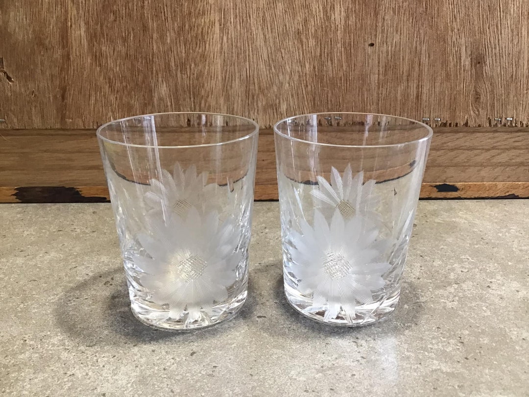 2 Cut Crystal Tumblers With Flowers Design Drinking Glasses Etsy
