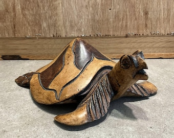 木彫りの亀の置物：風水知恵装飾（9.2インチ x 7.2インチ x 3.5インチ