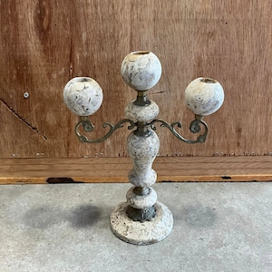 Antique Travertine triple candlestick holder, stone piece