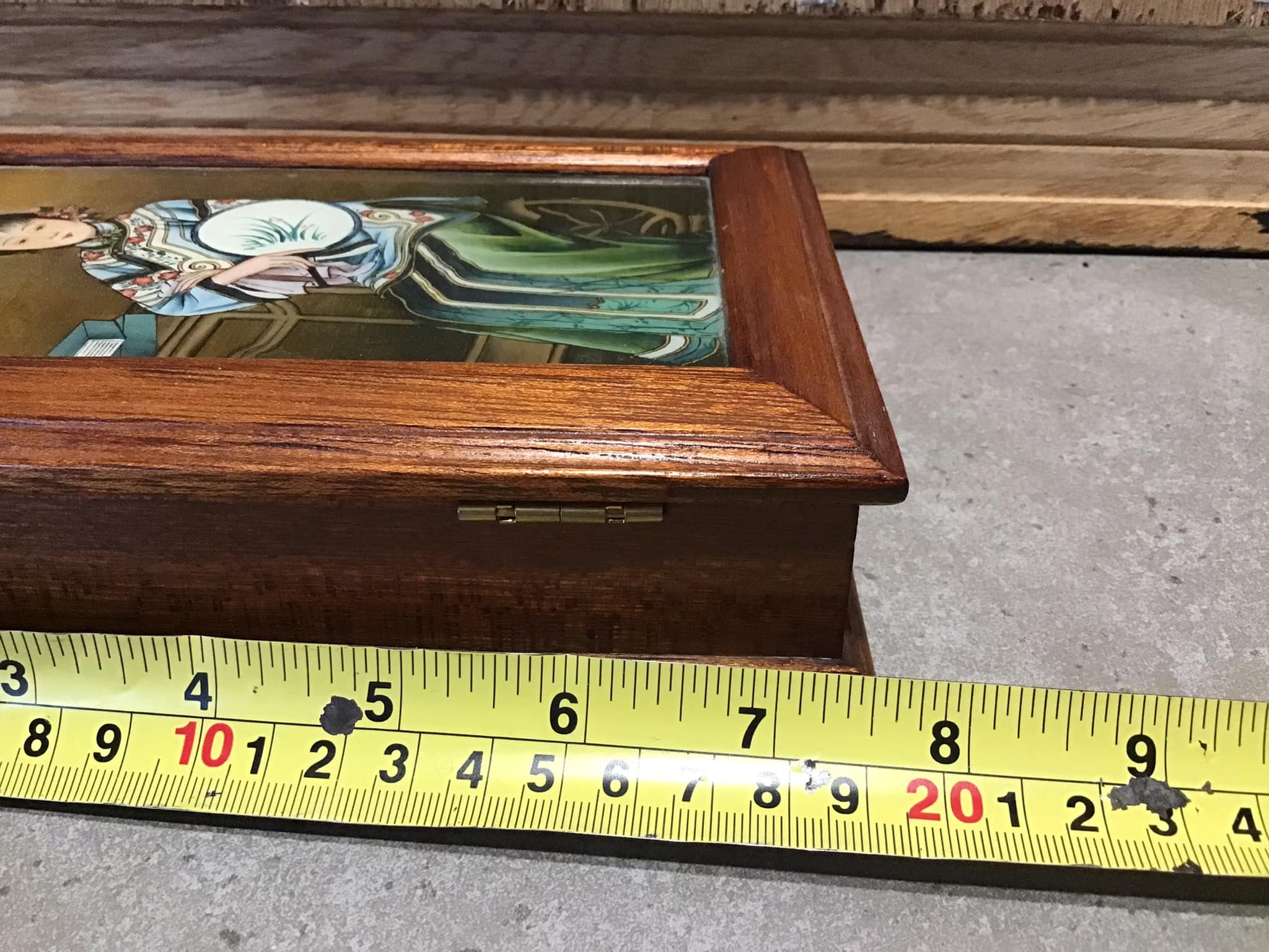 Vintage Wooden Jewelry Box With Woman Picture Top, 7.5