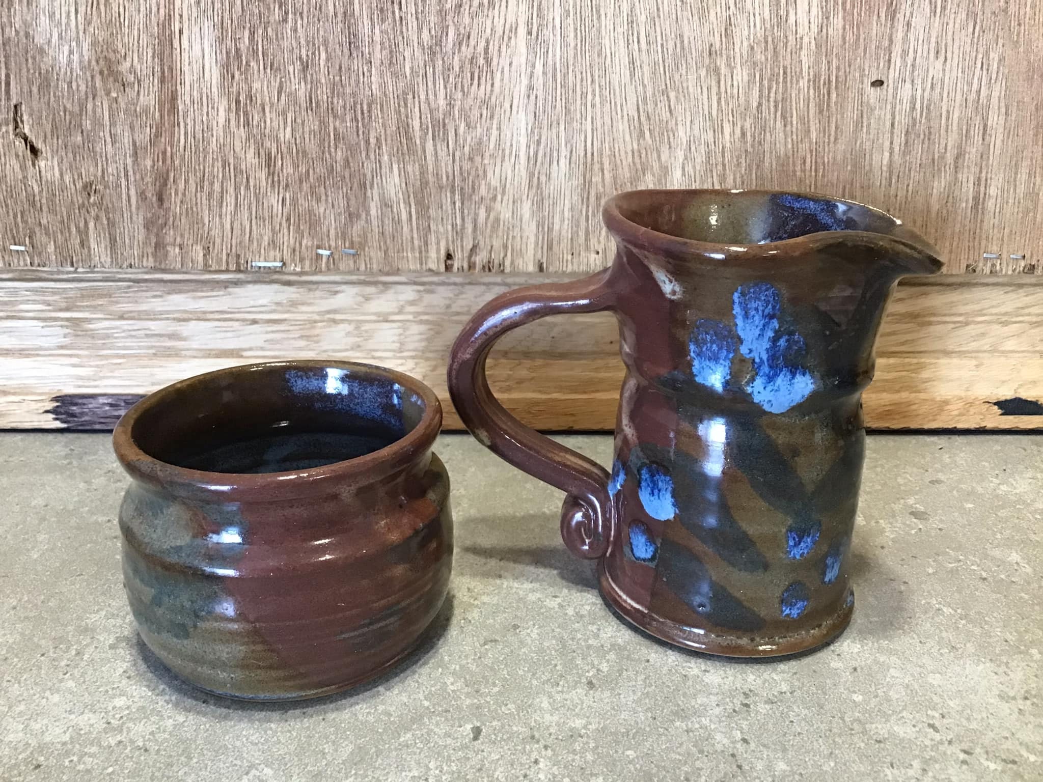 Sets Serving Odds & Ends Vintage Sugar Pot & Creamer Pitcher Set Blue Leaves Berries Made in USA