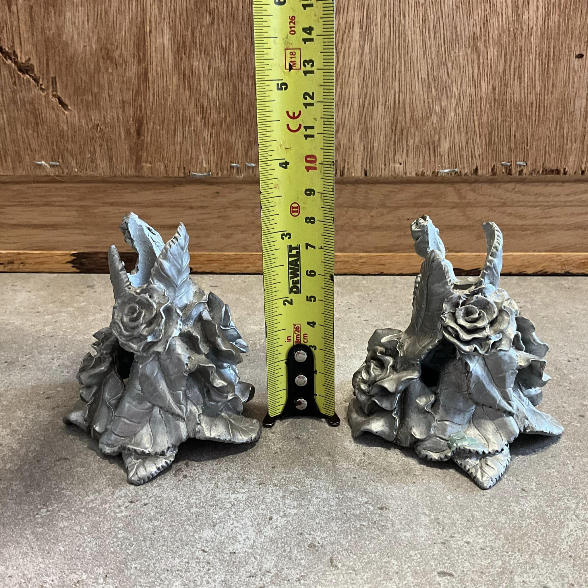 ヴィンテージ SEAGULL ピューター製「ROSES」キャンドルホルダー ペア