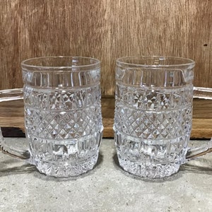 2 Clear Crystal Beer Mug Diamond Pattern Glass Set