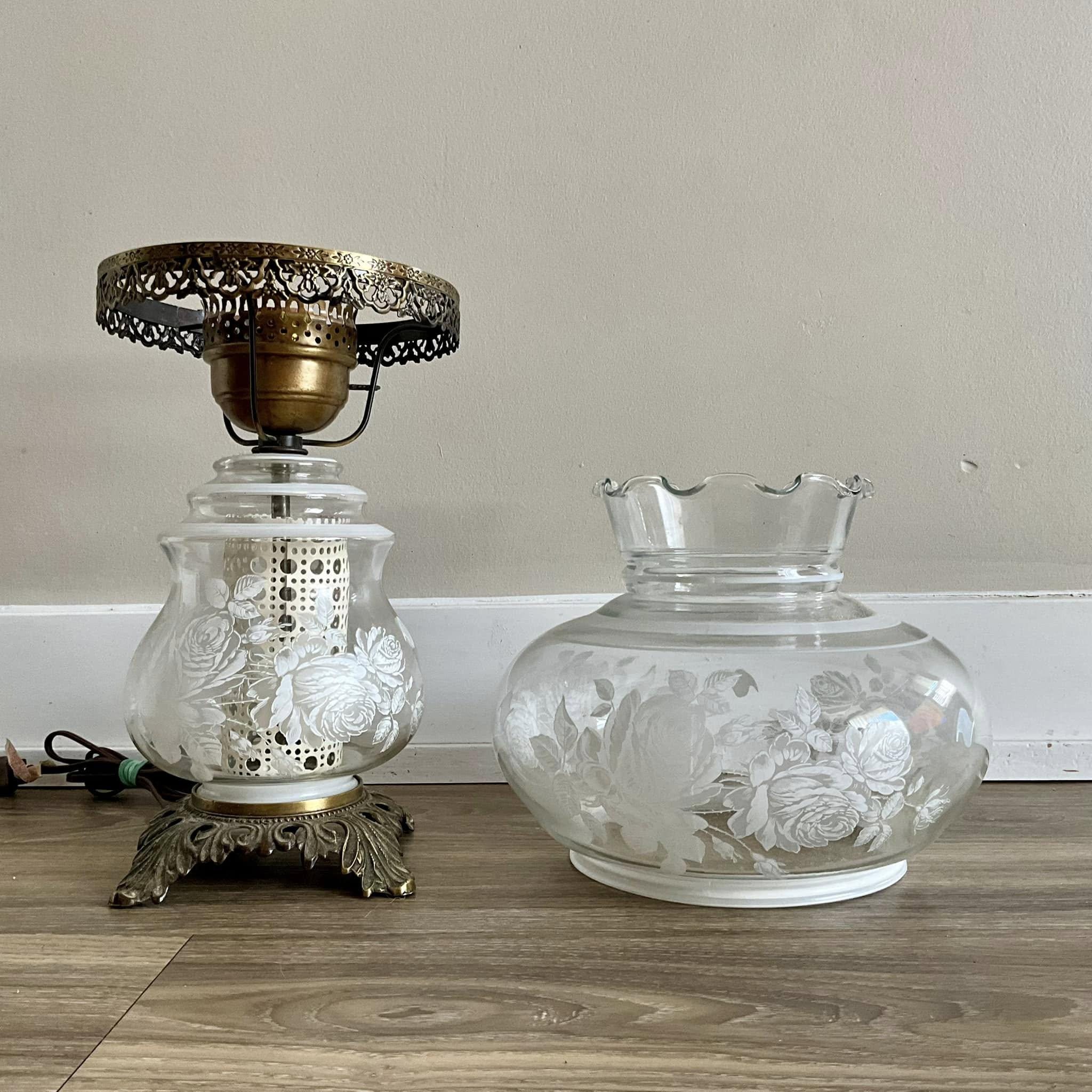 Vintage Clear Glass White Frost Roses Floral GWTW Gone With the