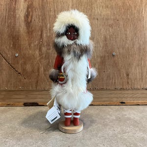 Vintage Eskimo Indian Girl with Suede Coat, Fur, Doll Made in Canada