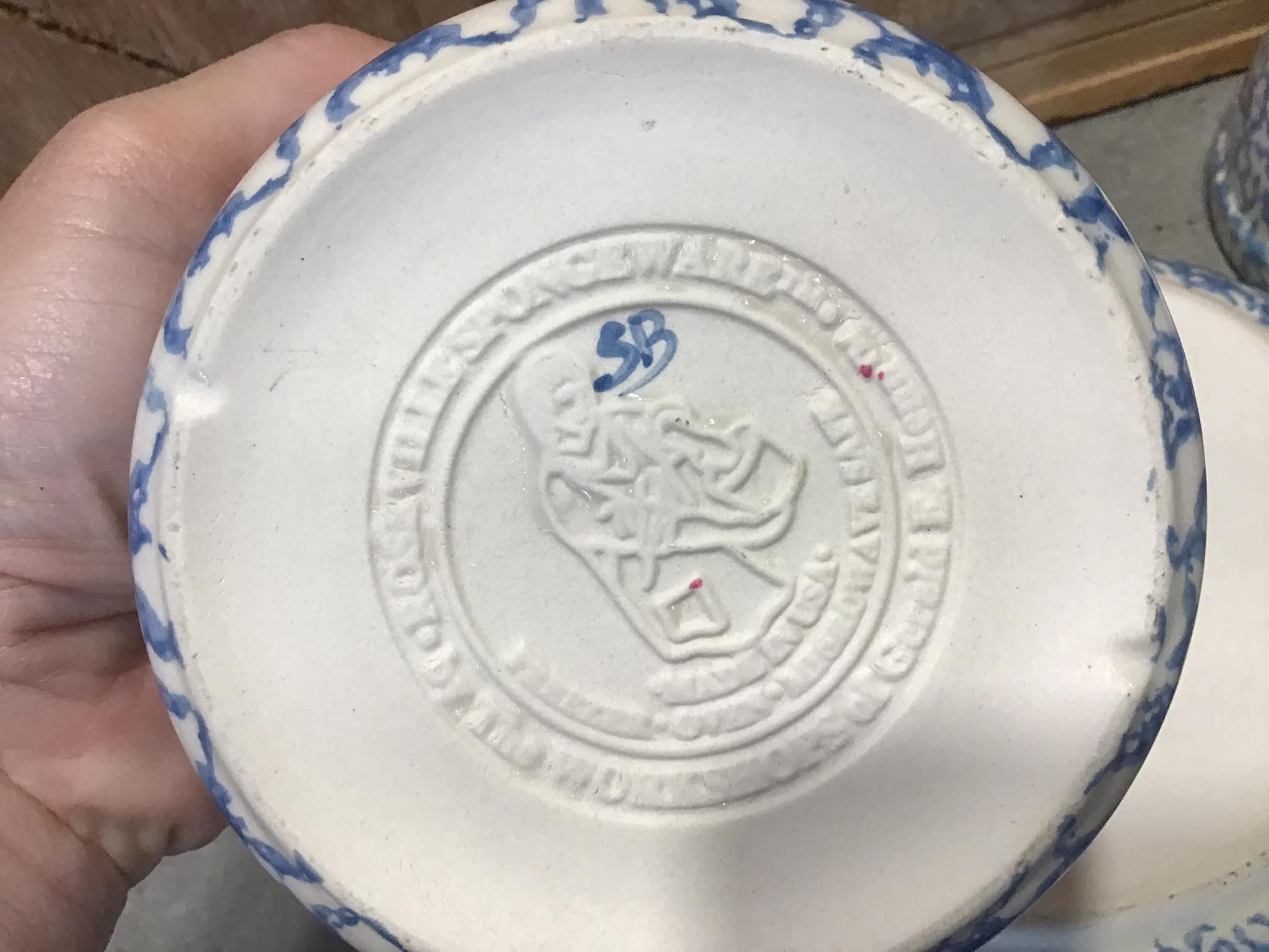 3 Roseville Pottery Blue Spongeware Bowls Gerald Henn. Very Etsy