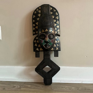 Vintage Hand Carved Koto Tribal Wall Wooden Mask Beaded