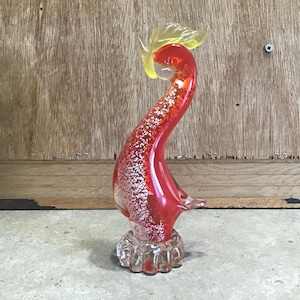 Vintage Murano Glass Rooster Figurine: Red & Yellow Bird Art