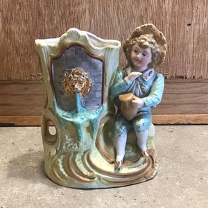 Antique German Figural Vase: Victorian Boy with Gold Accents