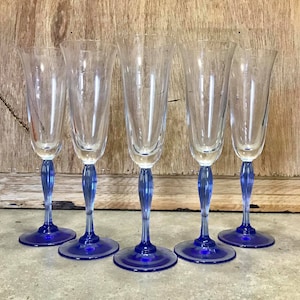 Clear Glass with Blue Stem Champagne Glasses