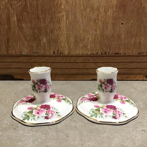 2 England Fine Bone China FLORAL Candlestick Holders