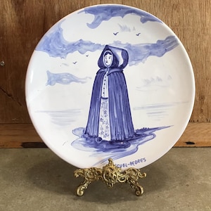 Vintage Azores Pottery Wall Plate Hand Crafted  Blue & White 10&quot;