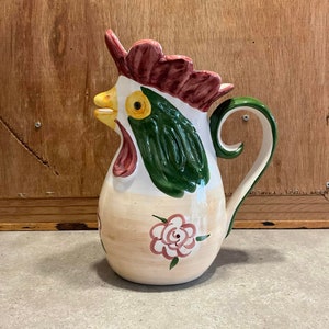 Vintage Ceramic Rooster Chicken Pitcher Made In Portugal Super cute Perfect for your  Collection, Farmhouse Cottage Decor Hand Painted