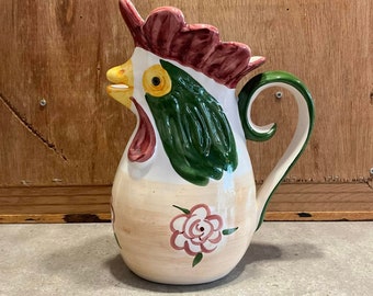 Vintage Hand-Painted Ceramic Rooster Pitcher - Portugal Farmhouse Decor