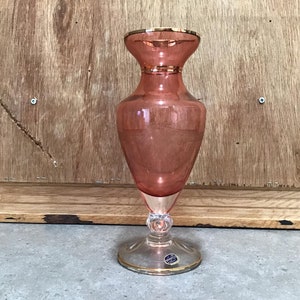 Jarrón de cristal rosa checo de Bohemia: vidrio grabado en terracota, 25 cm