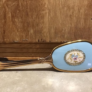 Tapestry Vanity, Embroidered Vanity, Vintage Vanity, Ladies Hair Brush Gold Tone Handle Hairbrush Bristles Victorian Style