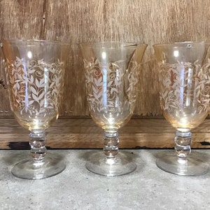 3 zabytkowe bursztynowe kwiatowe szklanki do wody 7" Retro Barware