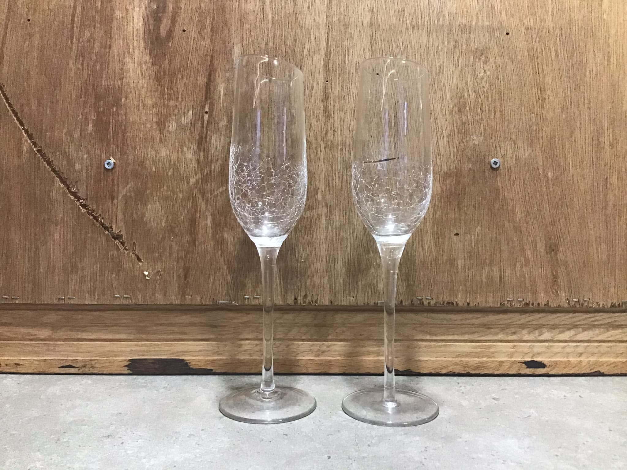Pier 1 Set of 4 Crackled Slanted Angled Rim Stemless Wine Glasses New Tall