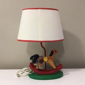 Vintage Wooden Rocking Horse Lamp with Shade