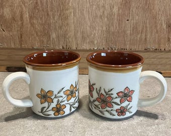 Juego de 2 tazas de cerámica vintage Biltons con estampado floral, estilo cottagecore de los años 70 y 80.