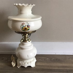 Floral Milk Ceramic Lamp Gone With The Wind GWTW Accent Light Hurricane Lamp Mid Century Victorian Revival Country Chic Decor