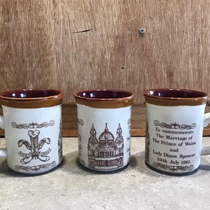 3 Vintage Biltons Royal Marriage of the prince of Wales and Lady Diana Mugs Made in England