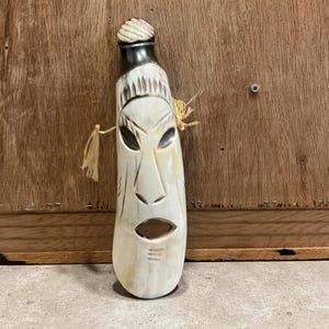 Vintage Tribal Mask Carved From Horn  Wall Decor, Hand Carved