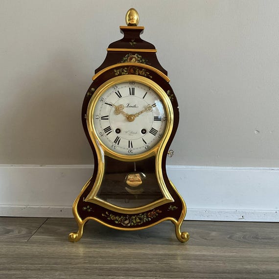 Vintage Swiss Zenith W. Rosch Bern Mantel Clock, Floral Shelf