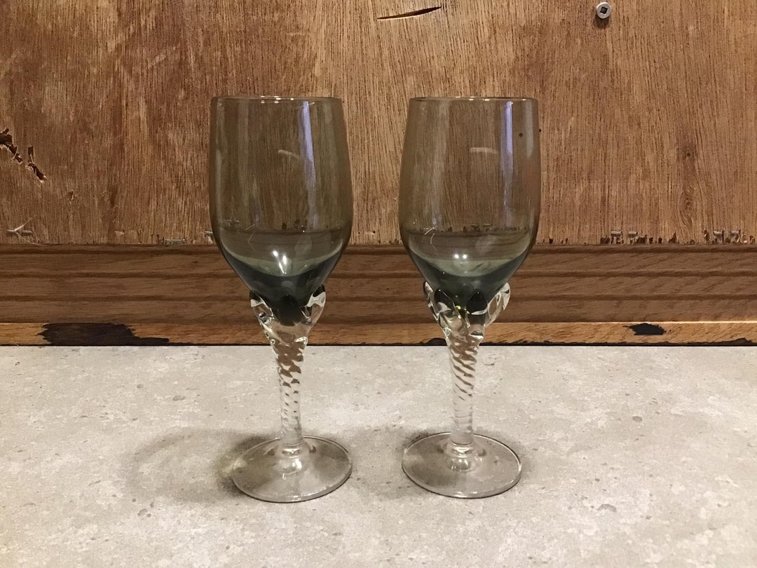 2 Twisted Stem Liqueur Glasses Smoked Glass Etsy