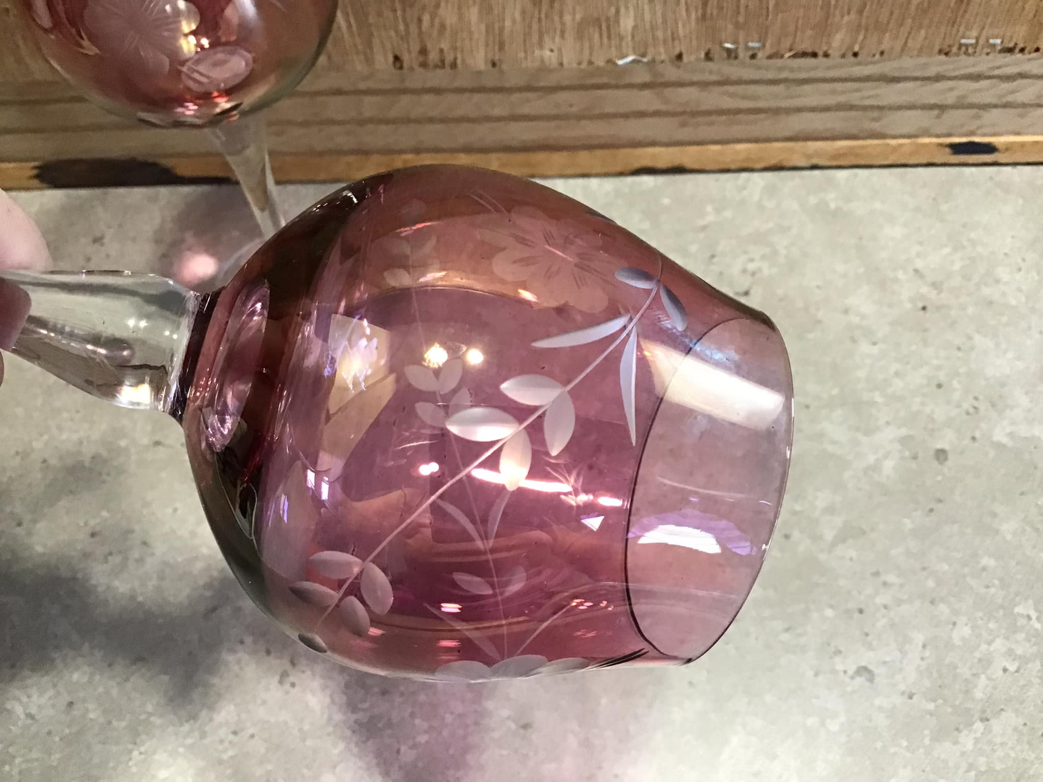 Vintage Cranberry Pink Etched Wine Glasses Set of 2 White Wine Goblets  Cranberry Glass -  Denmark