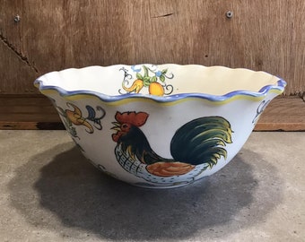 Vintage Chinese Asian Hand Painted Rooster Floral Serving Bowl Vegetables