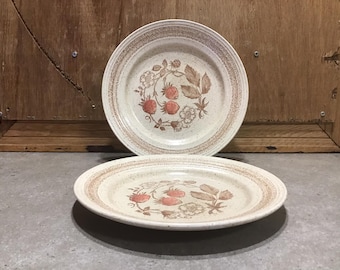 2 Vintage Plates 1970 Churchill China Wild Strawberry, Dinner or Lunch plate. Homespun stoneware made in England.