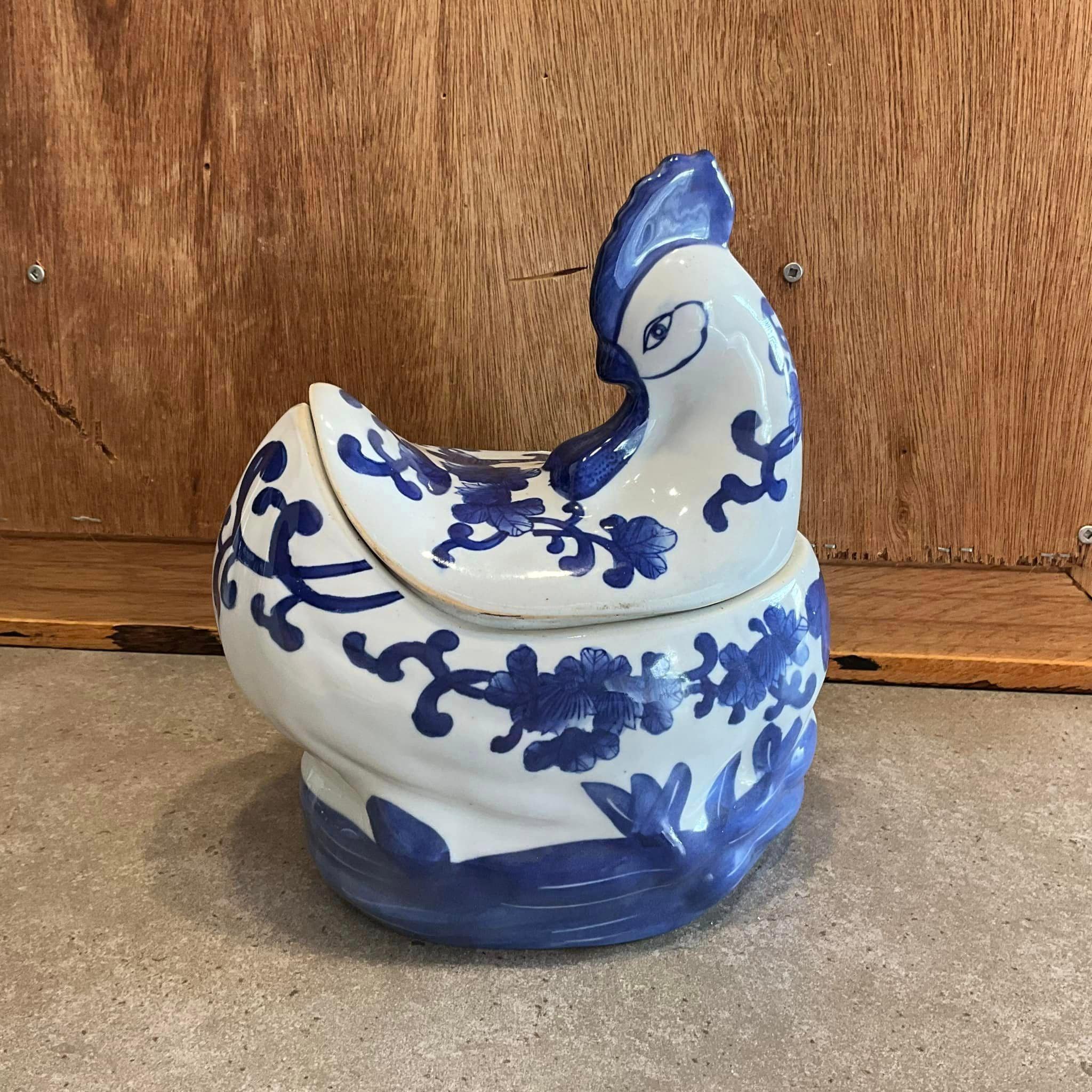 Blue & White Floral Ceramic Hen Cookie Jar - Etsy